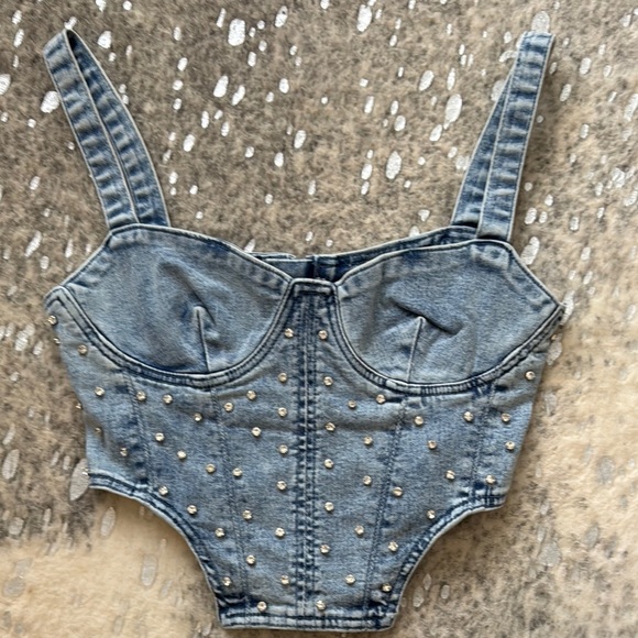 Tops - Denim Studded Crop Top